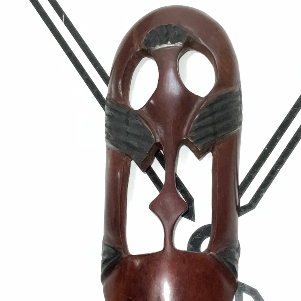 Hand Carved African Style Wooden Mask Wall Decor Red Brown Openwork Long Mask - Picture 3 of 16